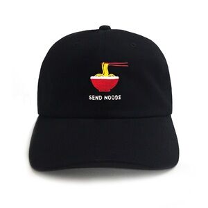 Black Embroidered Noodle Bowl “Send Noods” Adjustable Size Hat Baseball Cap